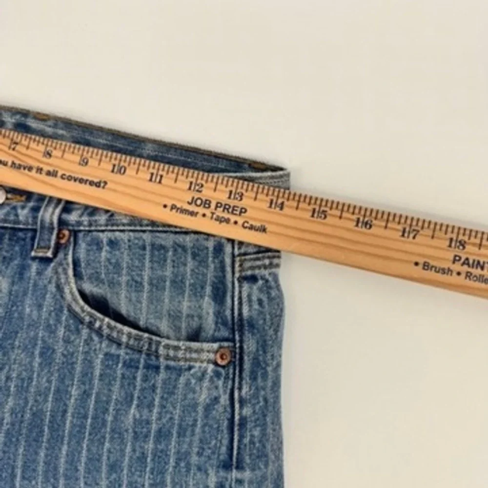 Vintage Levi's 501xx Hickory Pinstripe Jeans Mens 28x32 Blue USA Button Fly Rare